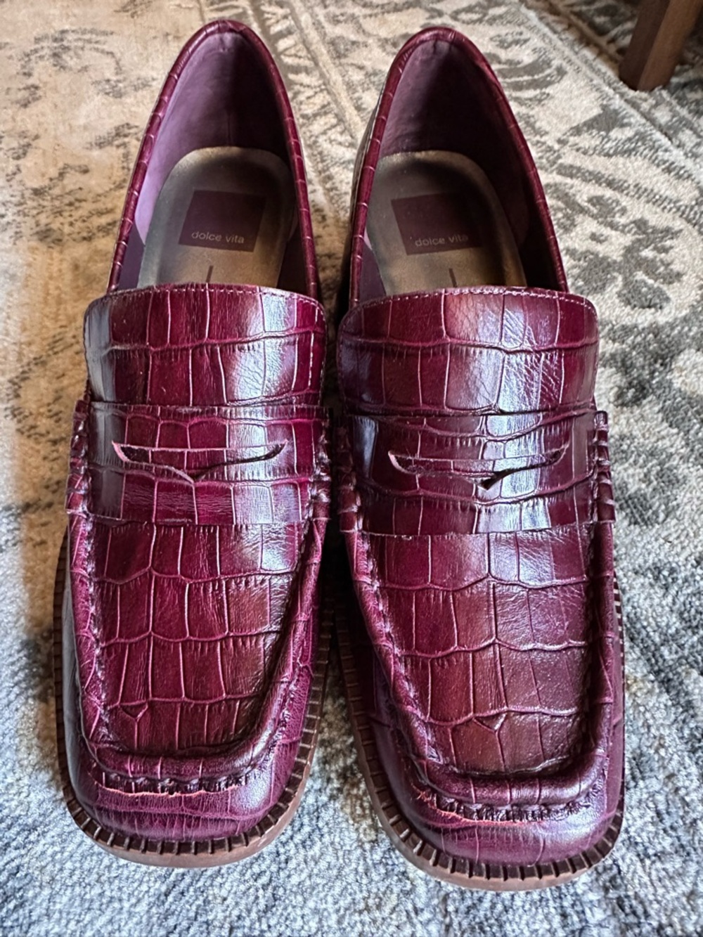 Dolce Vita Men's Croc-Embossed Wine Penny Loafers